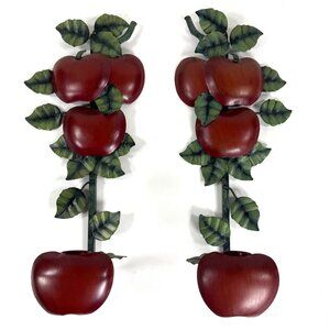Vintage Metal Red Apple Taper Candle Holder Sconces Home Decor 14" Tall